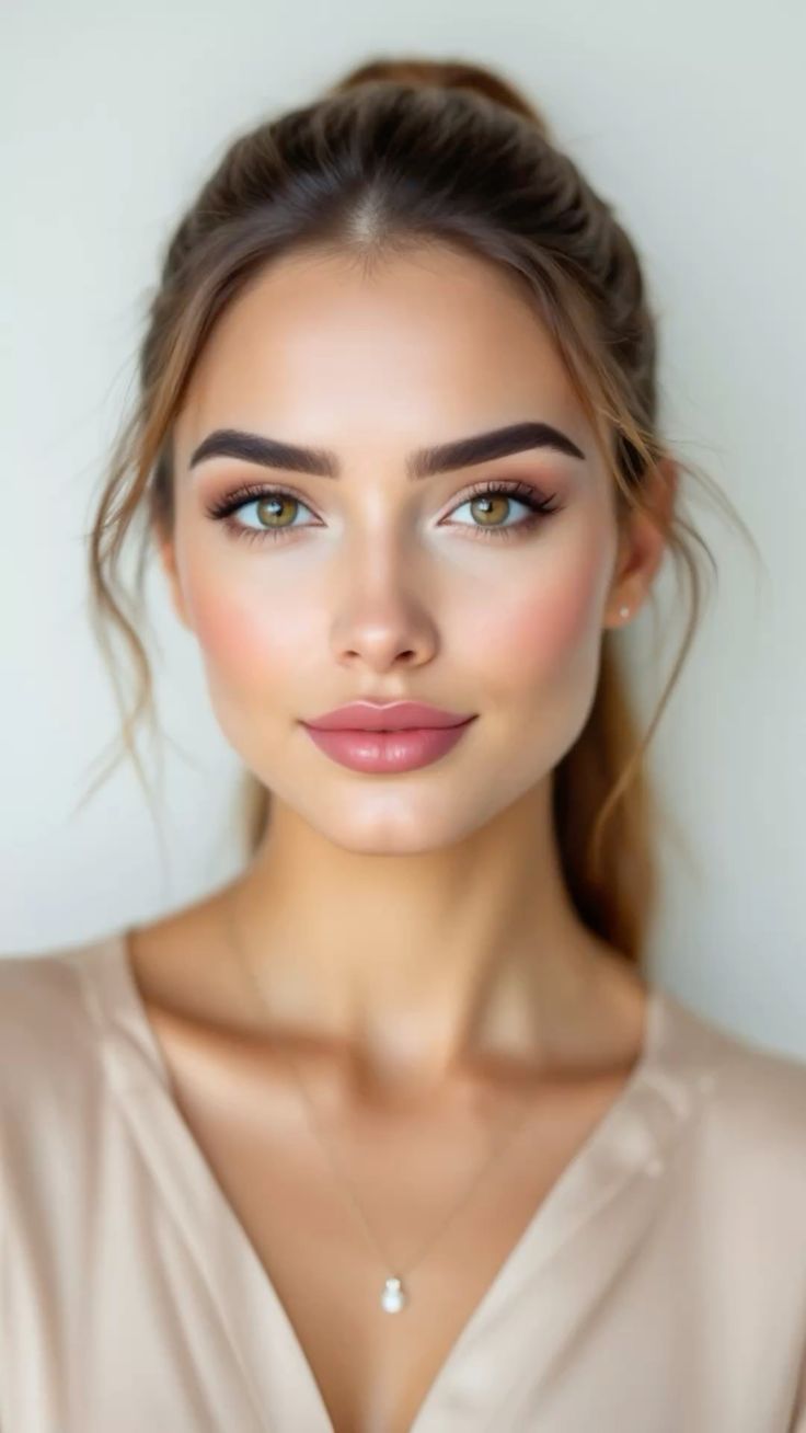 Kobieta w delikatnym makijażu, premium estetyka